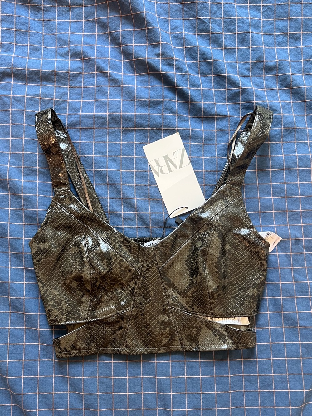 Zara Black Snake-Print Cropped Tank Top - size xs